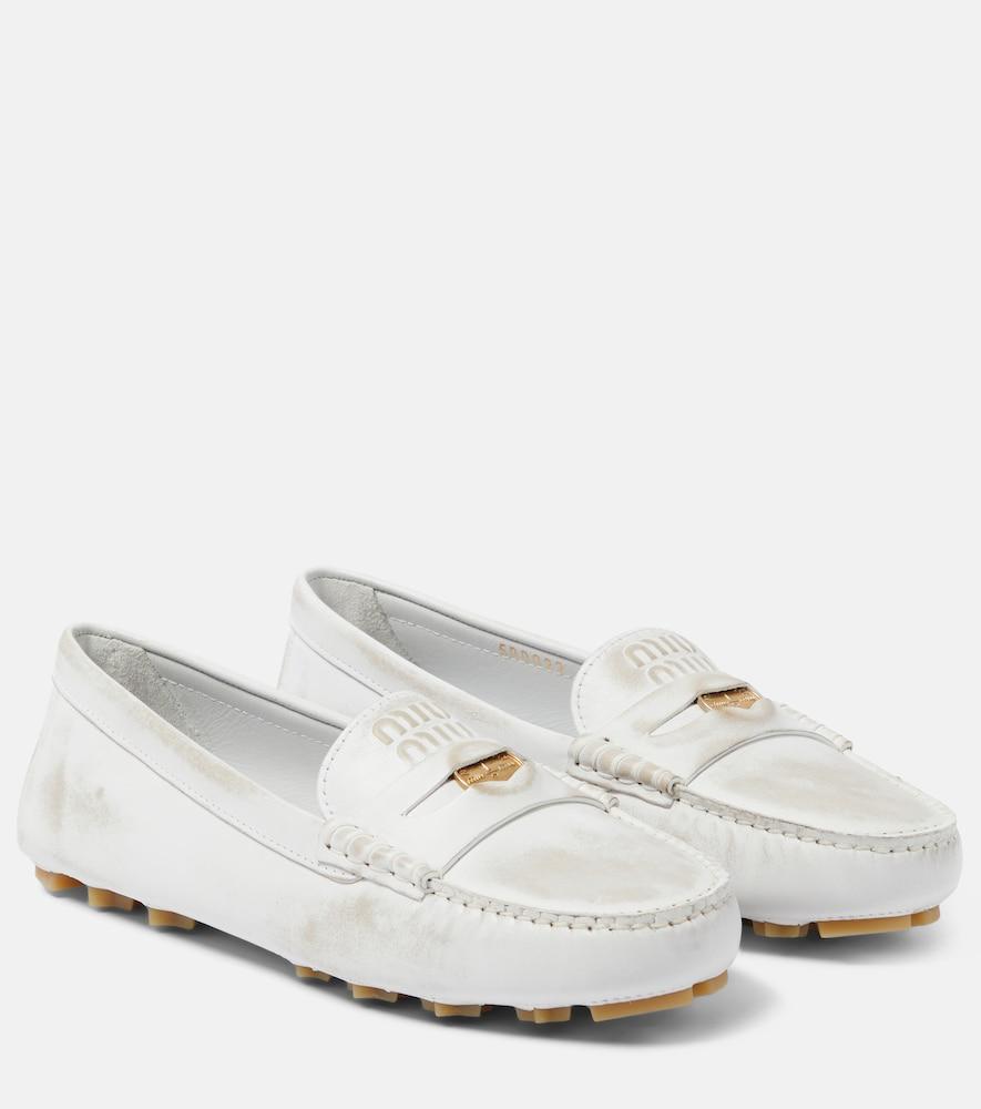 miu miu distressed suede penny loafers