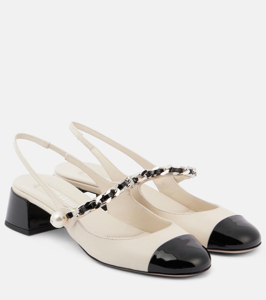 miu miu embellished leather slingback pumps