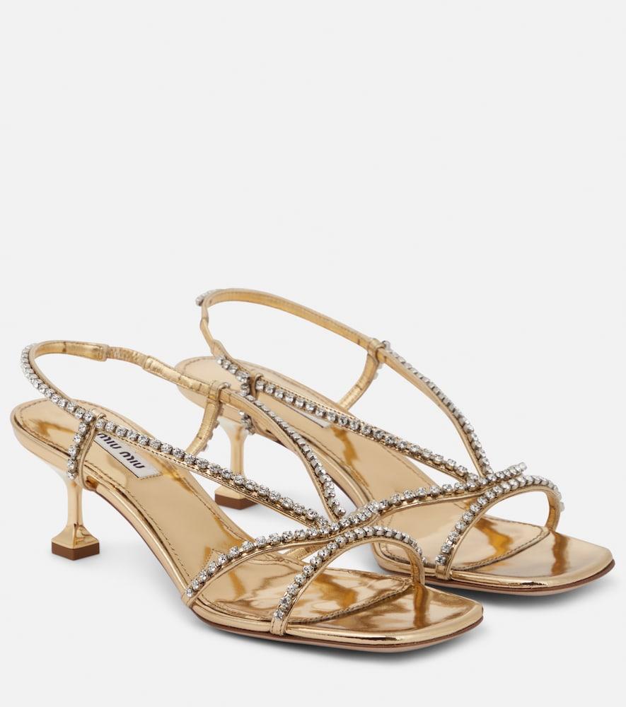 miu miu embellished metallic leather sandals