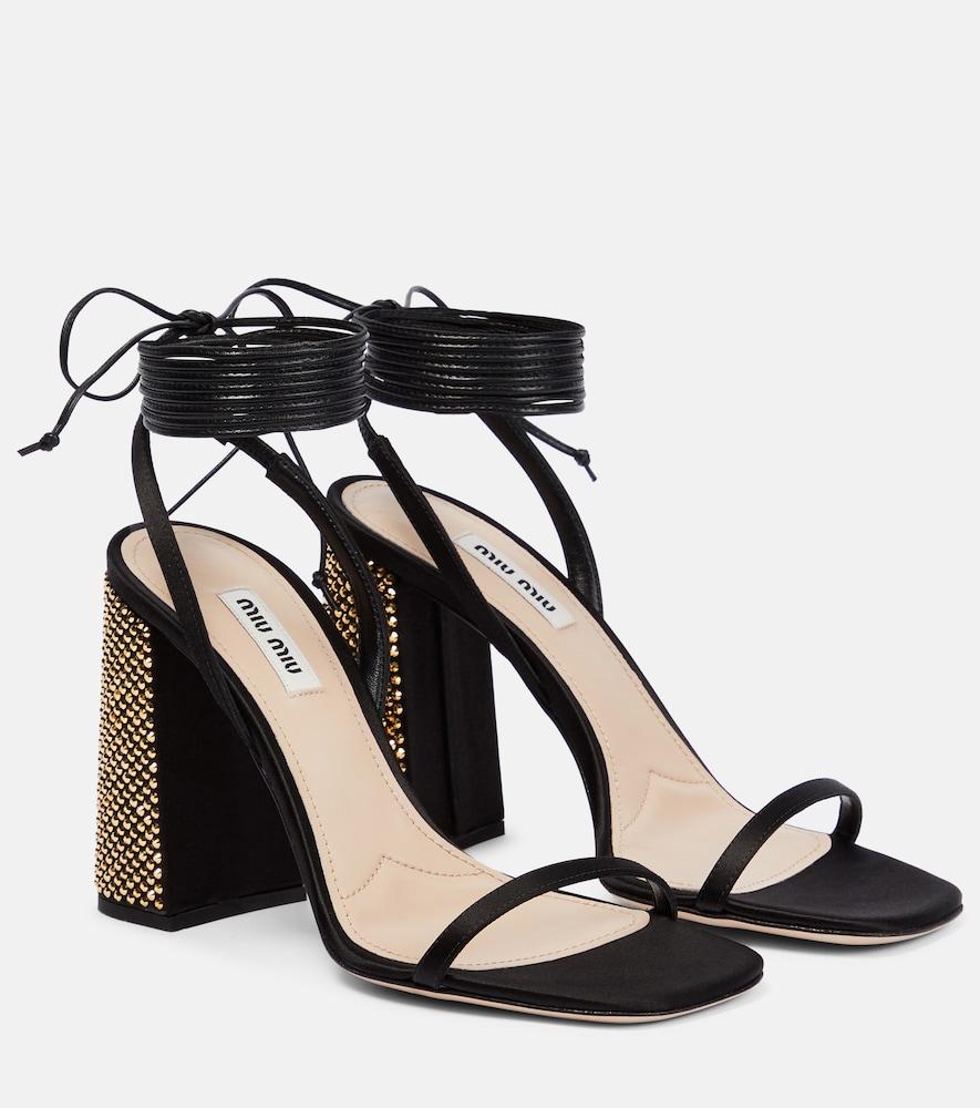 miu miu embellished satin sandals
