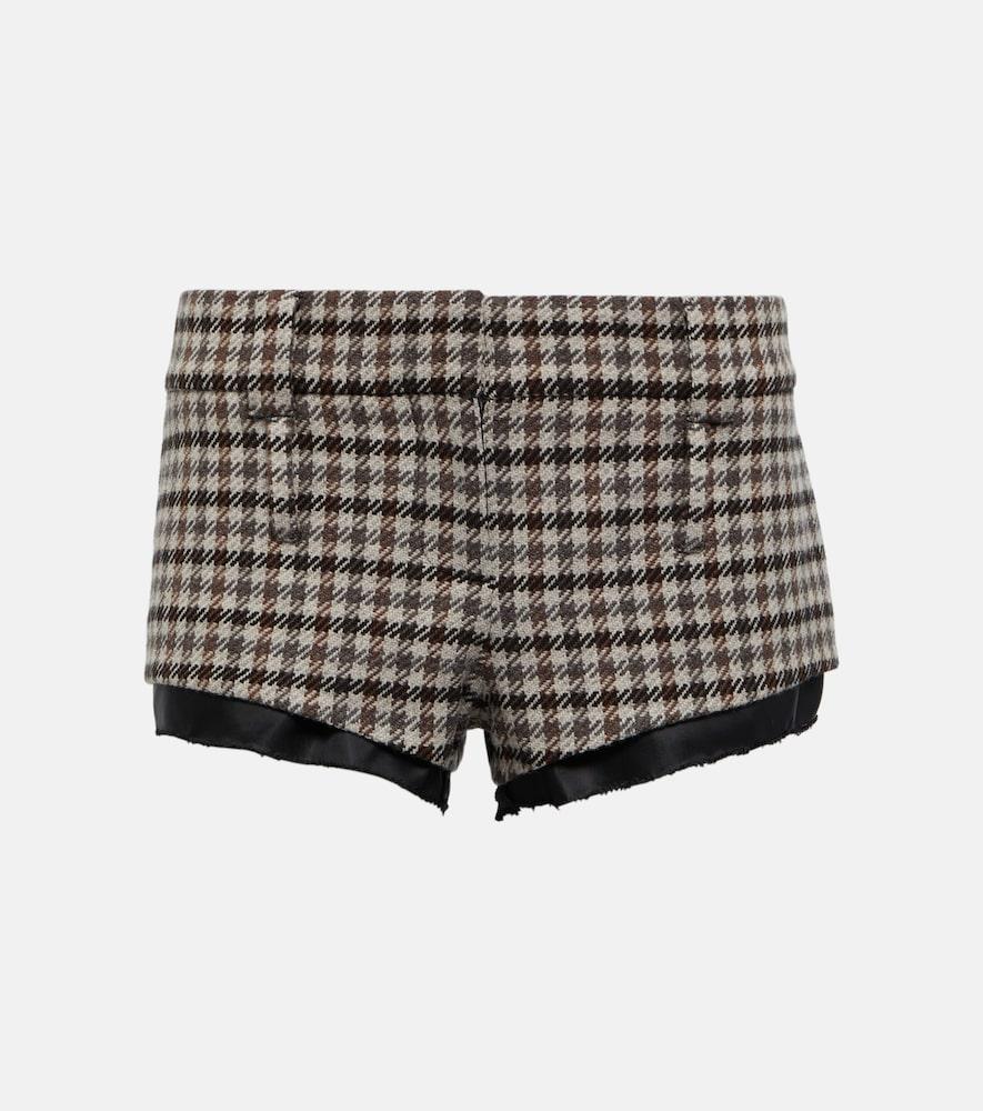 miu miu houndstooth virgin wool shorts