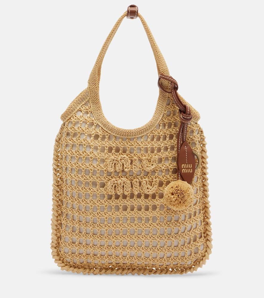 miu miu ivy crochet raffia shoulder bag