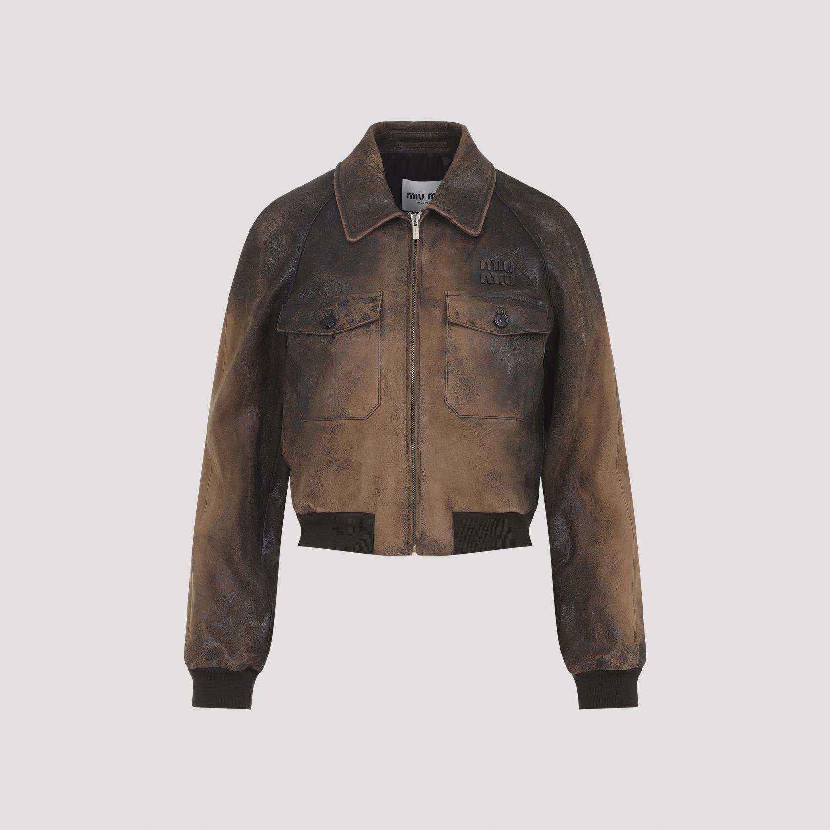 miu miu lamb leather jacket brown - women