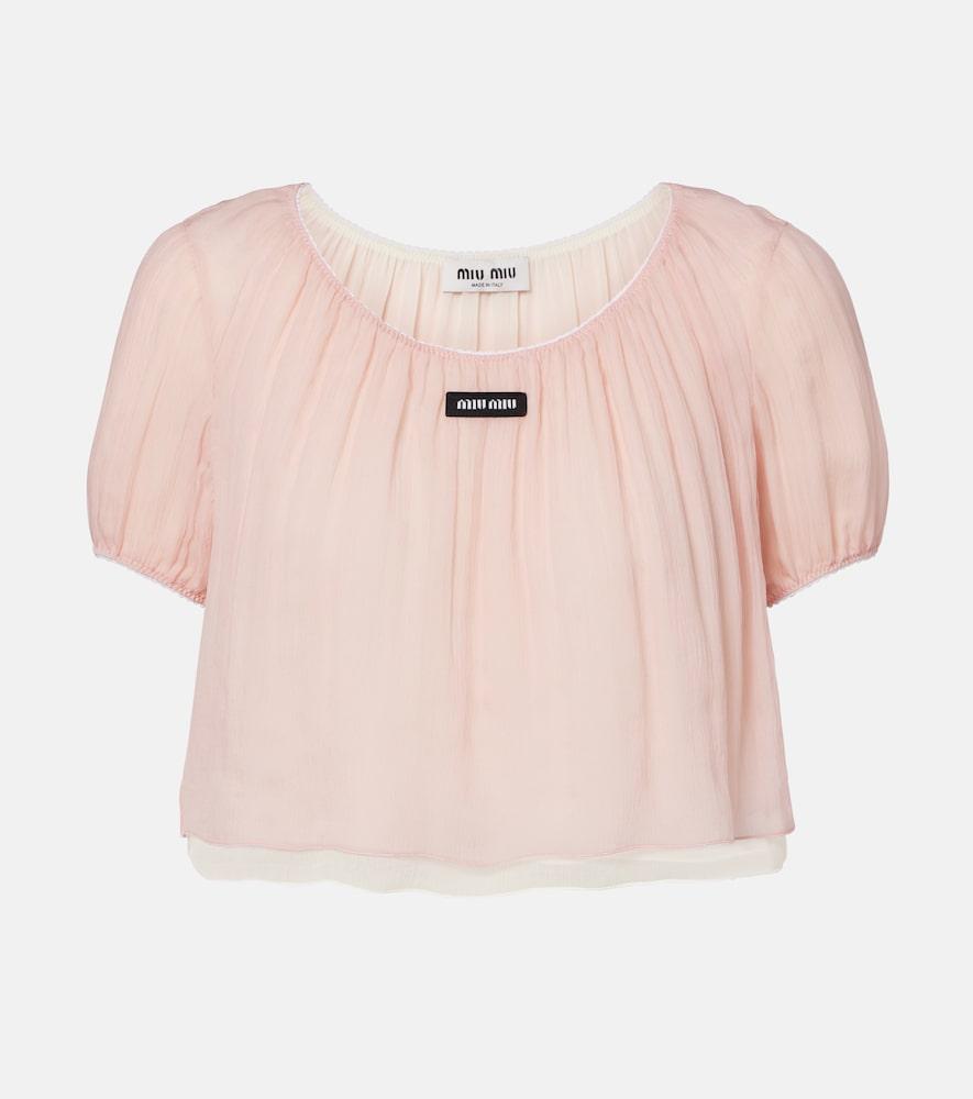 miu miu layered silk chiffon crop top