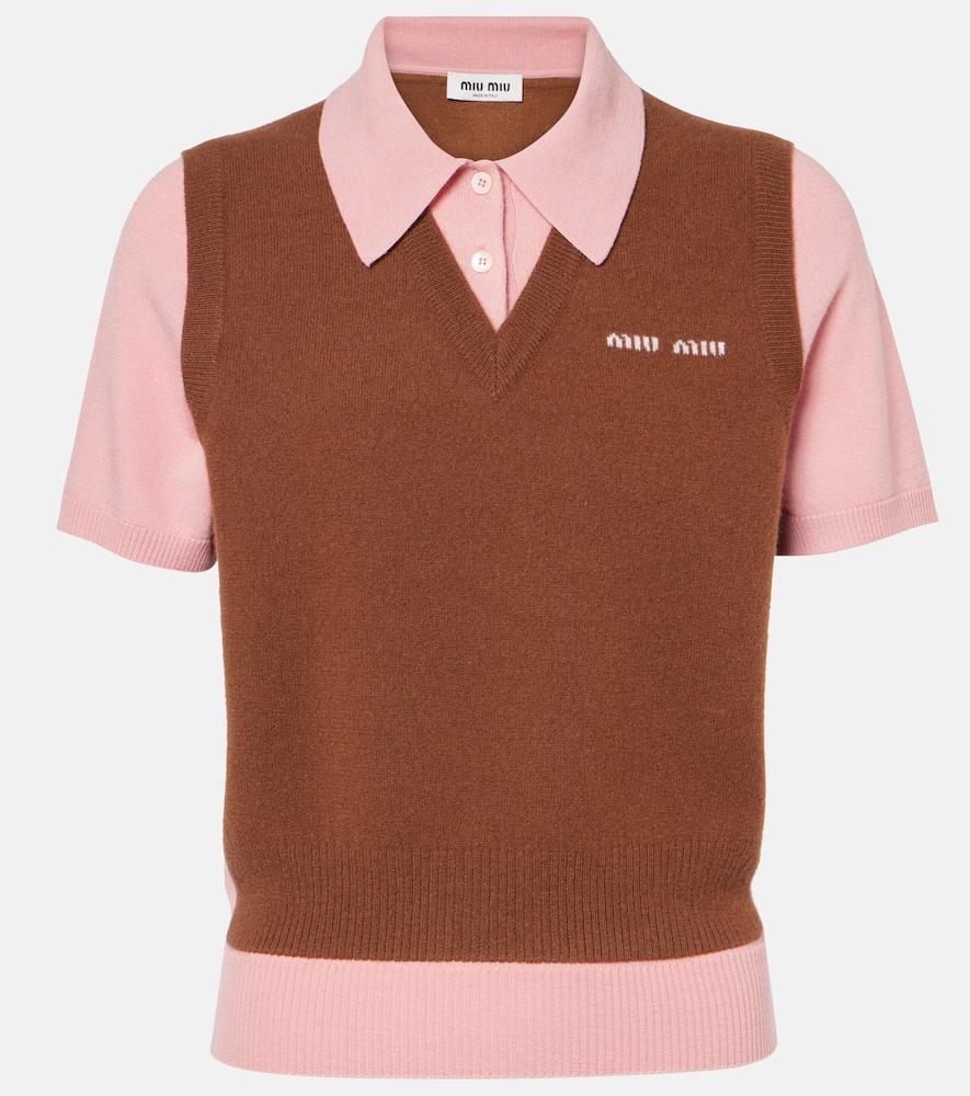 miu miu layered wool and cashmere polo shirt