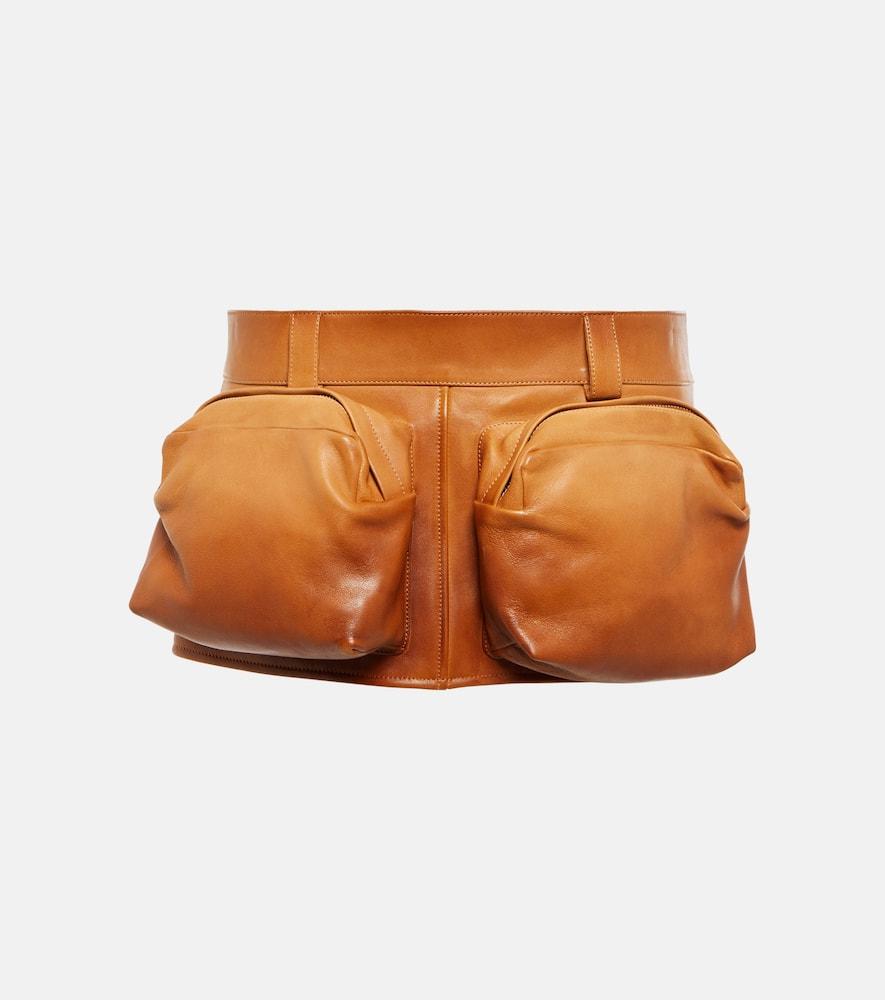 miu miu leather cargo miniskirt