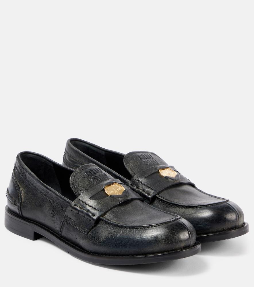 miu miu leather penny loafers