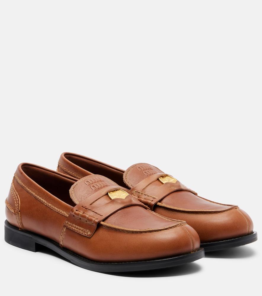 miu miu leather penny loafers