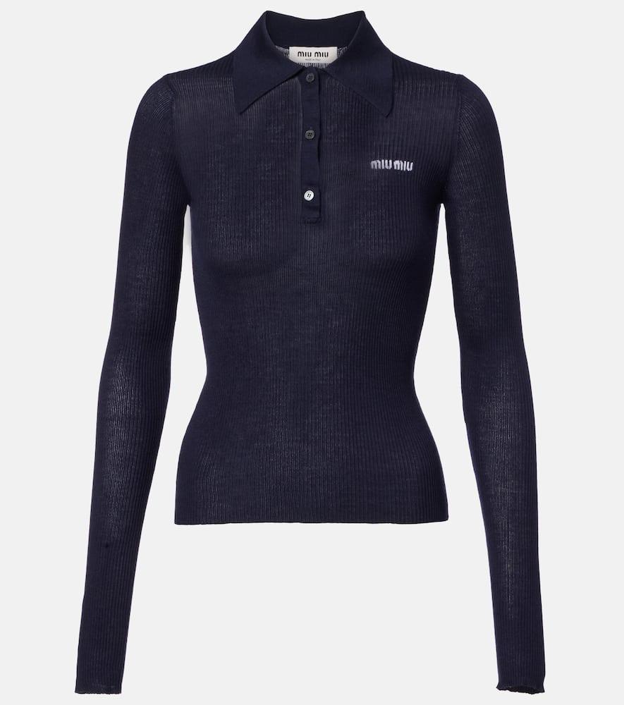 miu miu logo cashmere and silk polo shirt
