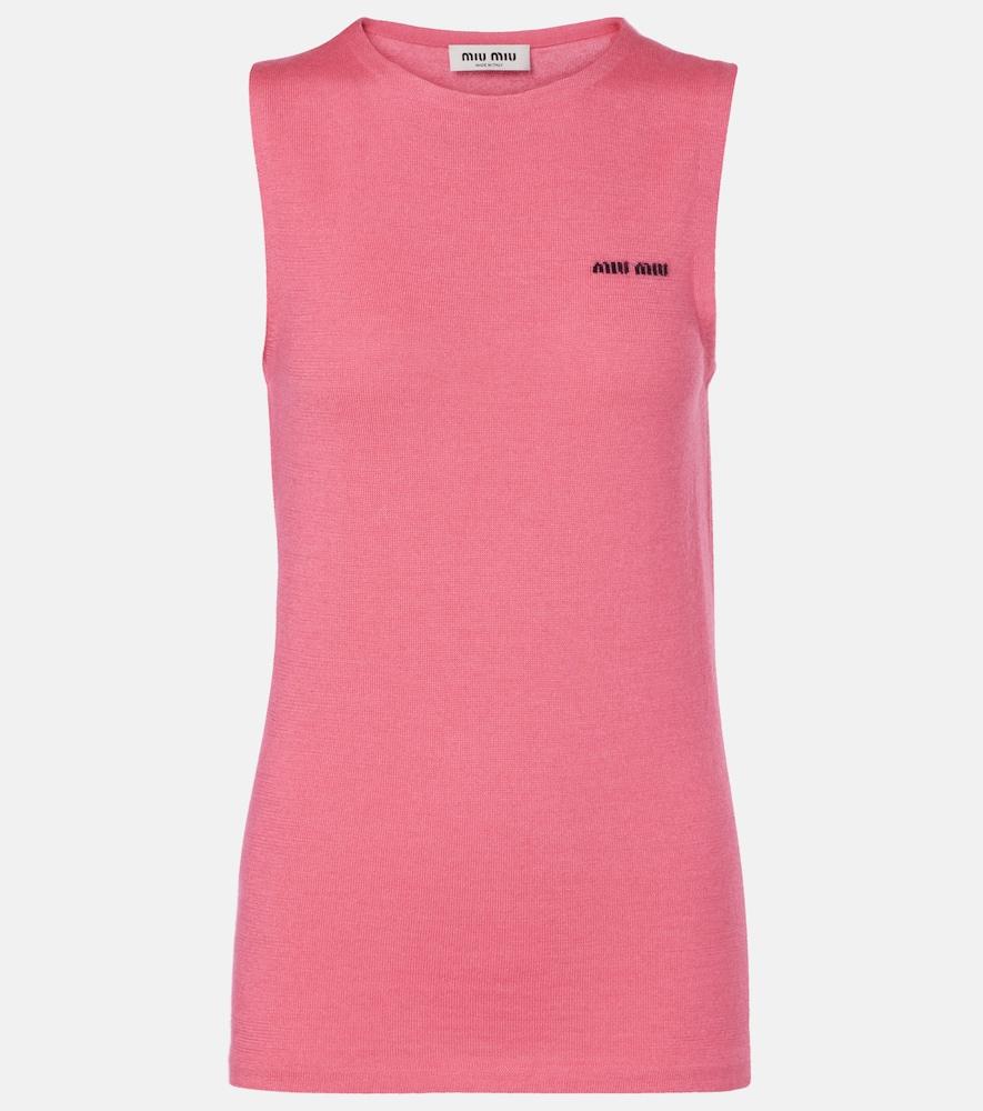 miu miu logo cashmere and silk top