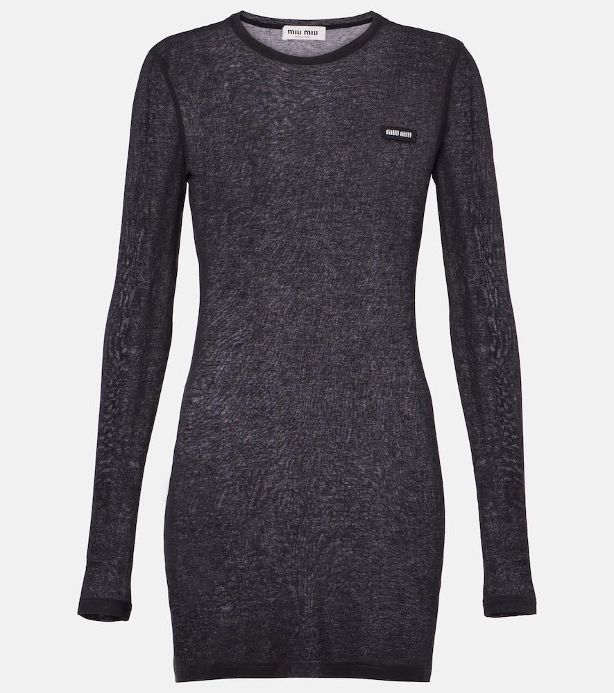 miu miu logo cotton jersey minidress