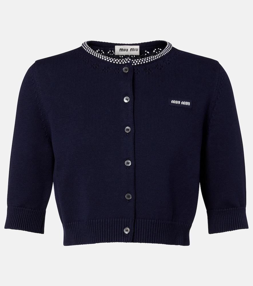 miu miu logo cropped cotton cardigan