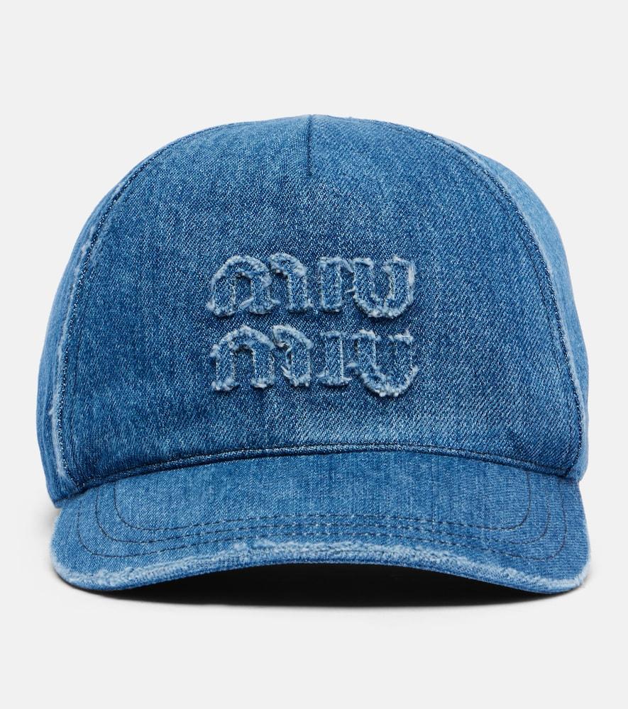 miu miu logo denim baseball cap