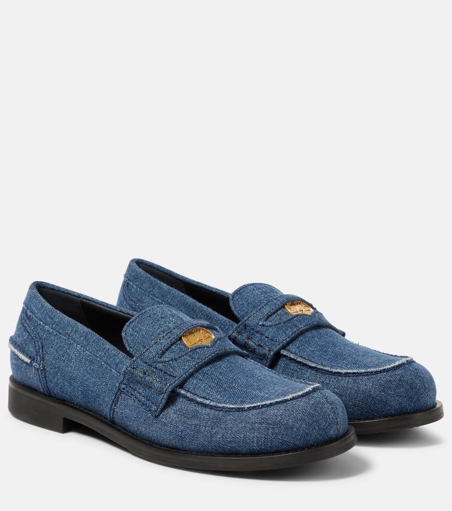 miu miu logo denim loafers