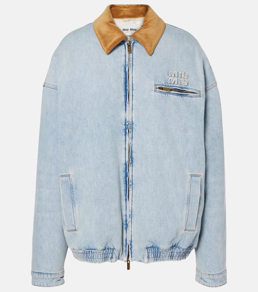 miu miu logo denim puffer jacket