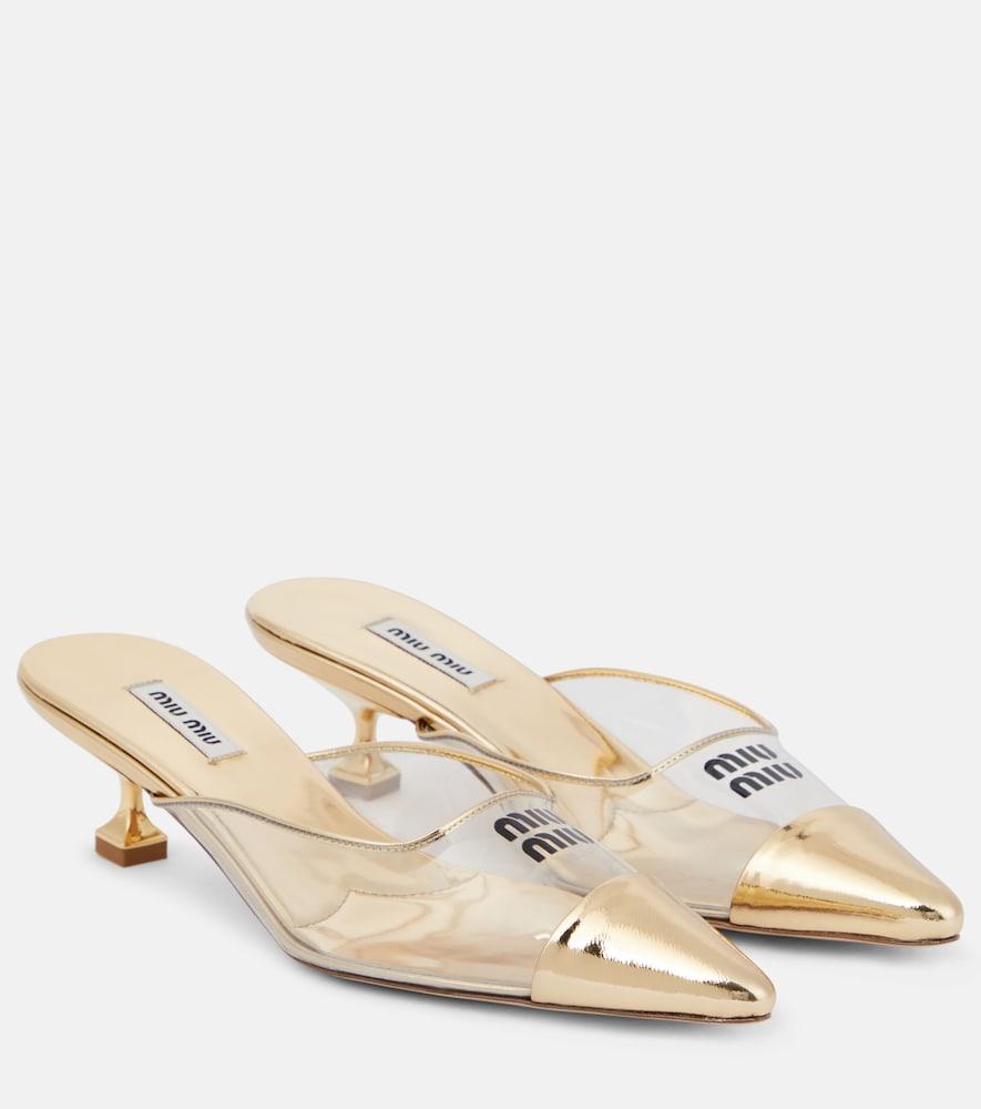 miu miu logo leather and pvc mules
