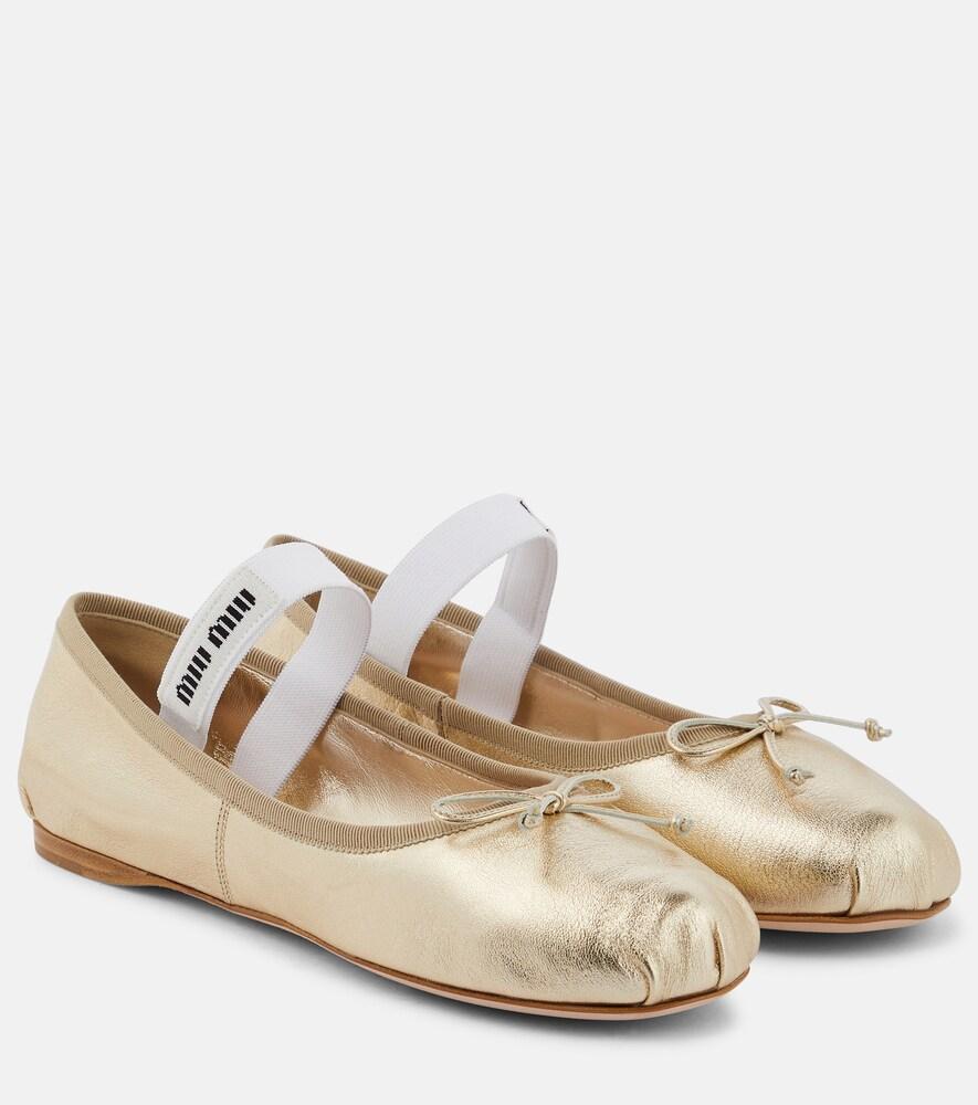 miu miu logo leather ballet flats