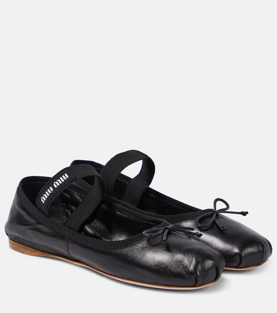 miu miu logo leather ballet flats