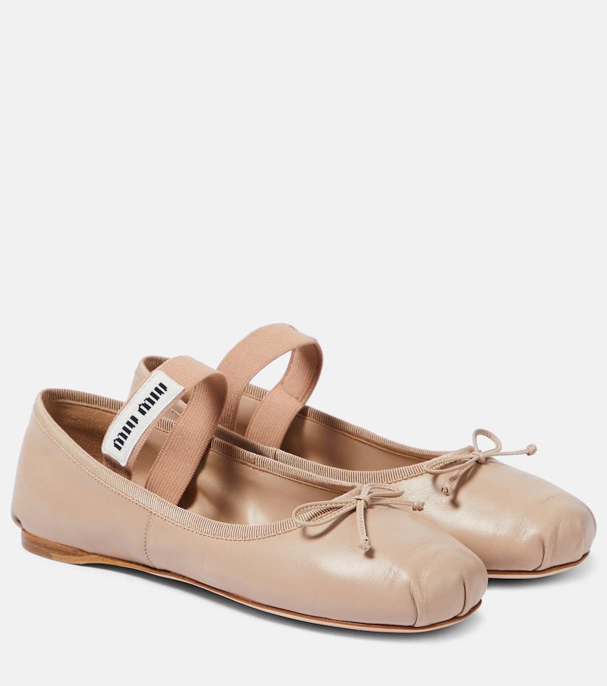 miu miu logo leather ballet flats