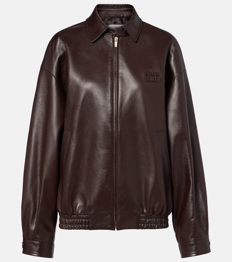 miu miu logo leather jacket