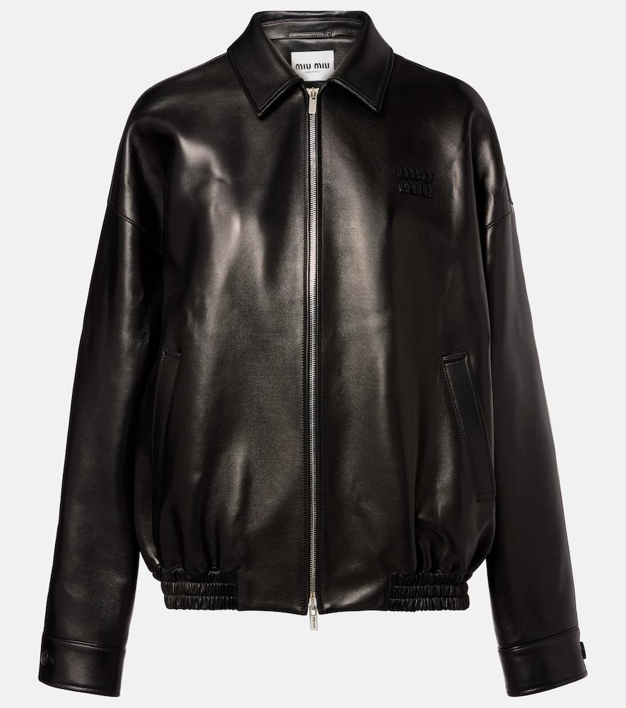 miu miu logo leather jacket
