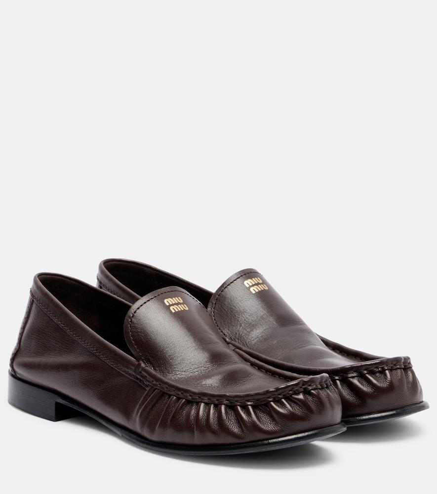 miu miu logo leather loafers