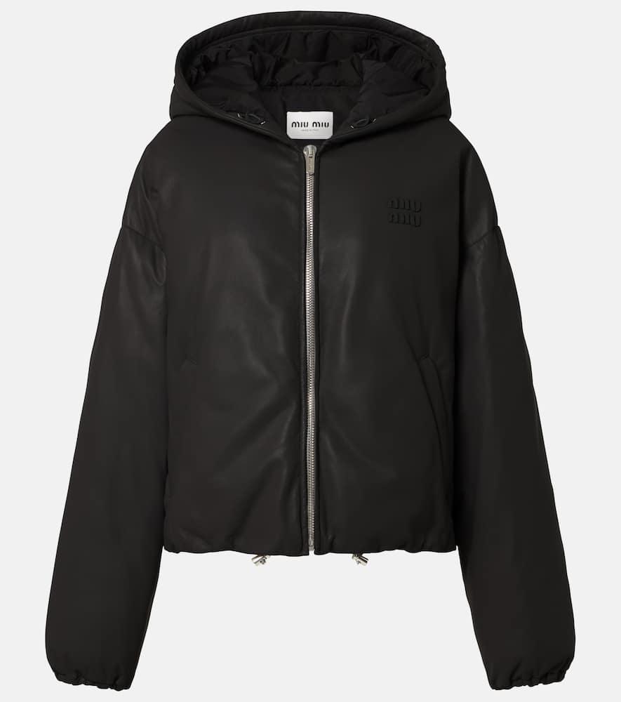 miu miu logo leather puffer jacket