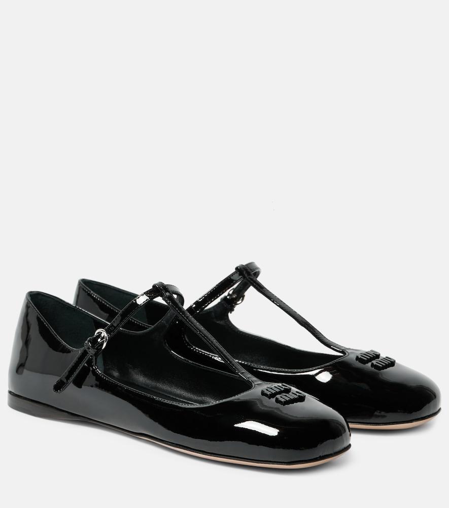 miu miu logo patent leather ballet flats