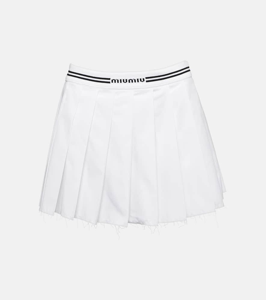 miu miu logo pleated cotton miniskirt