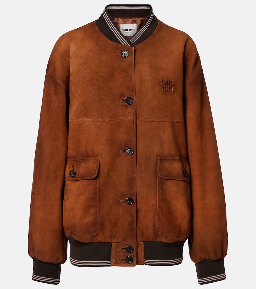 miu miu logo suede blouson jacket