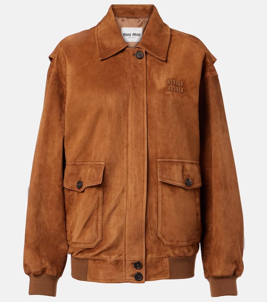 miu miu logo suede blouson jacket