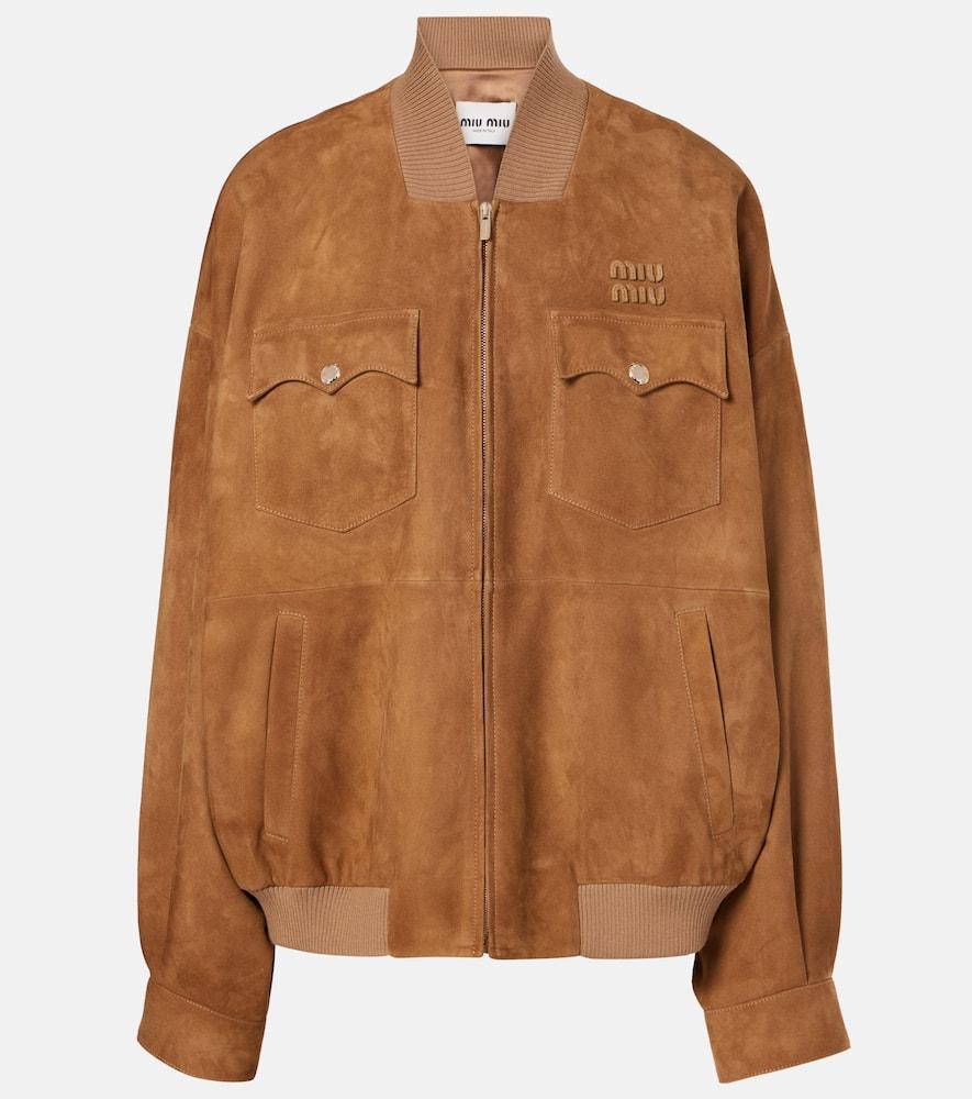 miu miu logo suede jacket