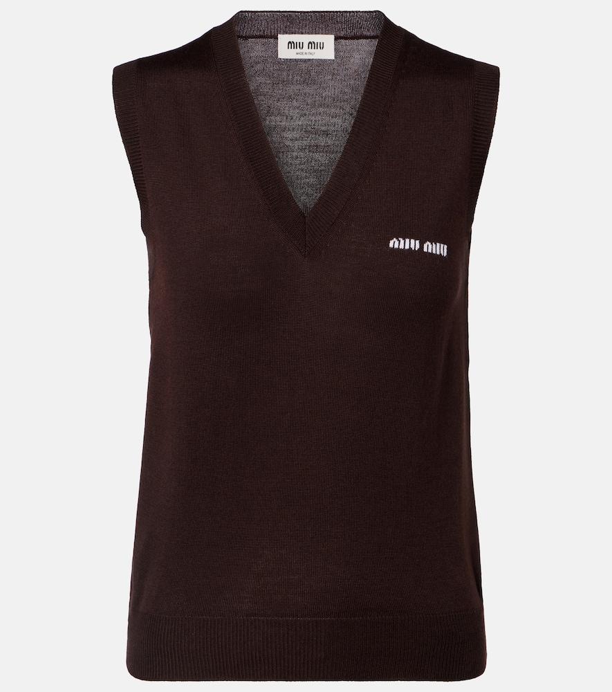 miu miu logo virgin wool sweater vest