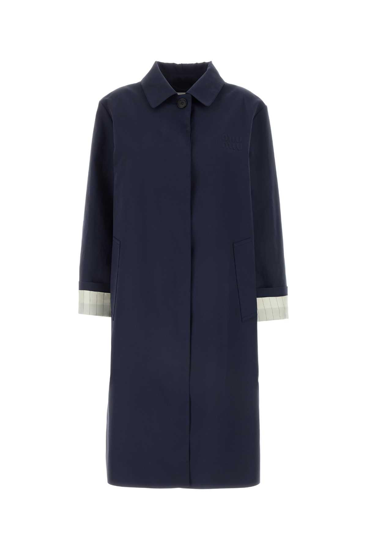 miu miu navy blue cotton trench coat