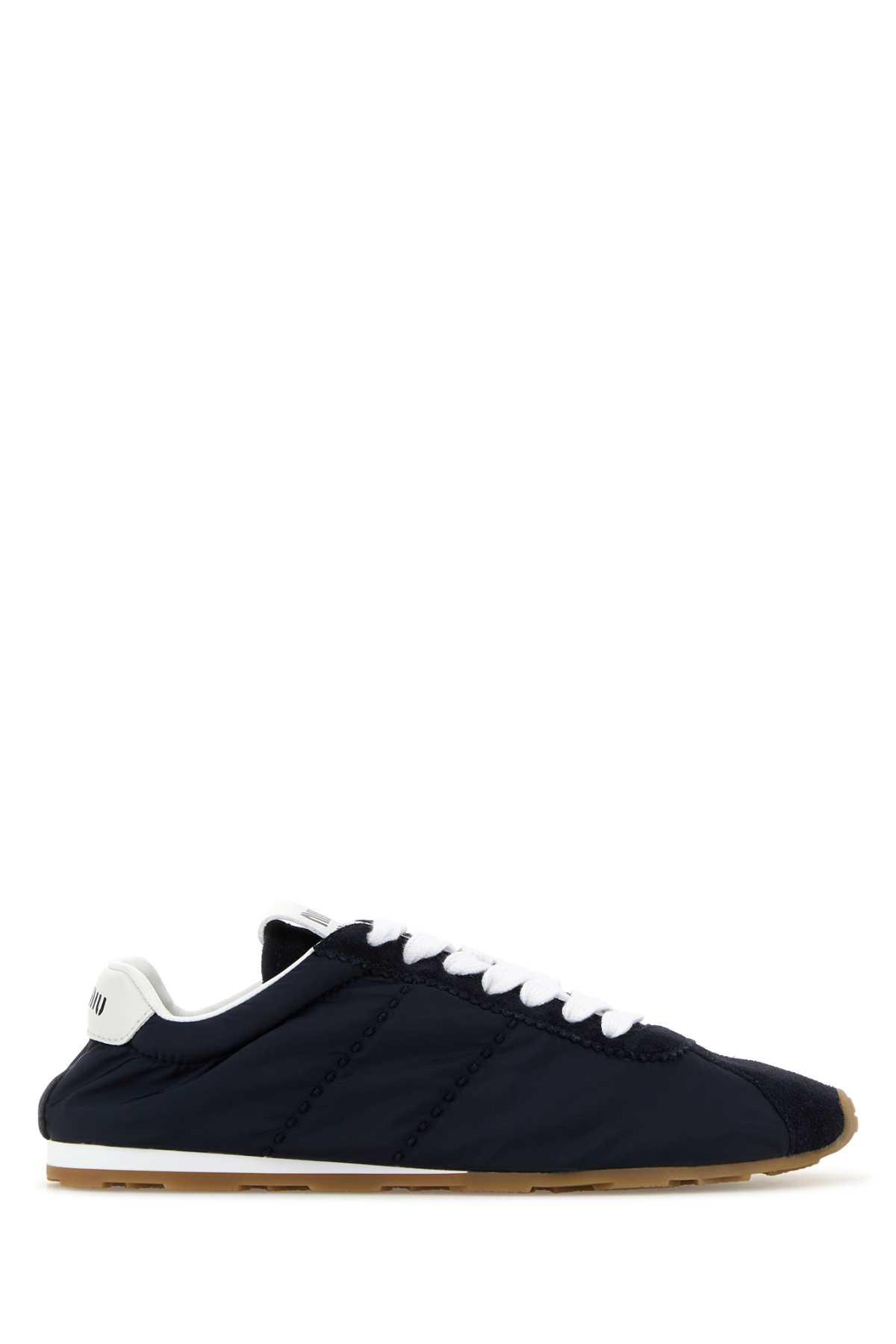 miu miu navy blue fabric and suede sneakers