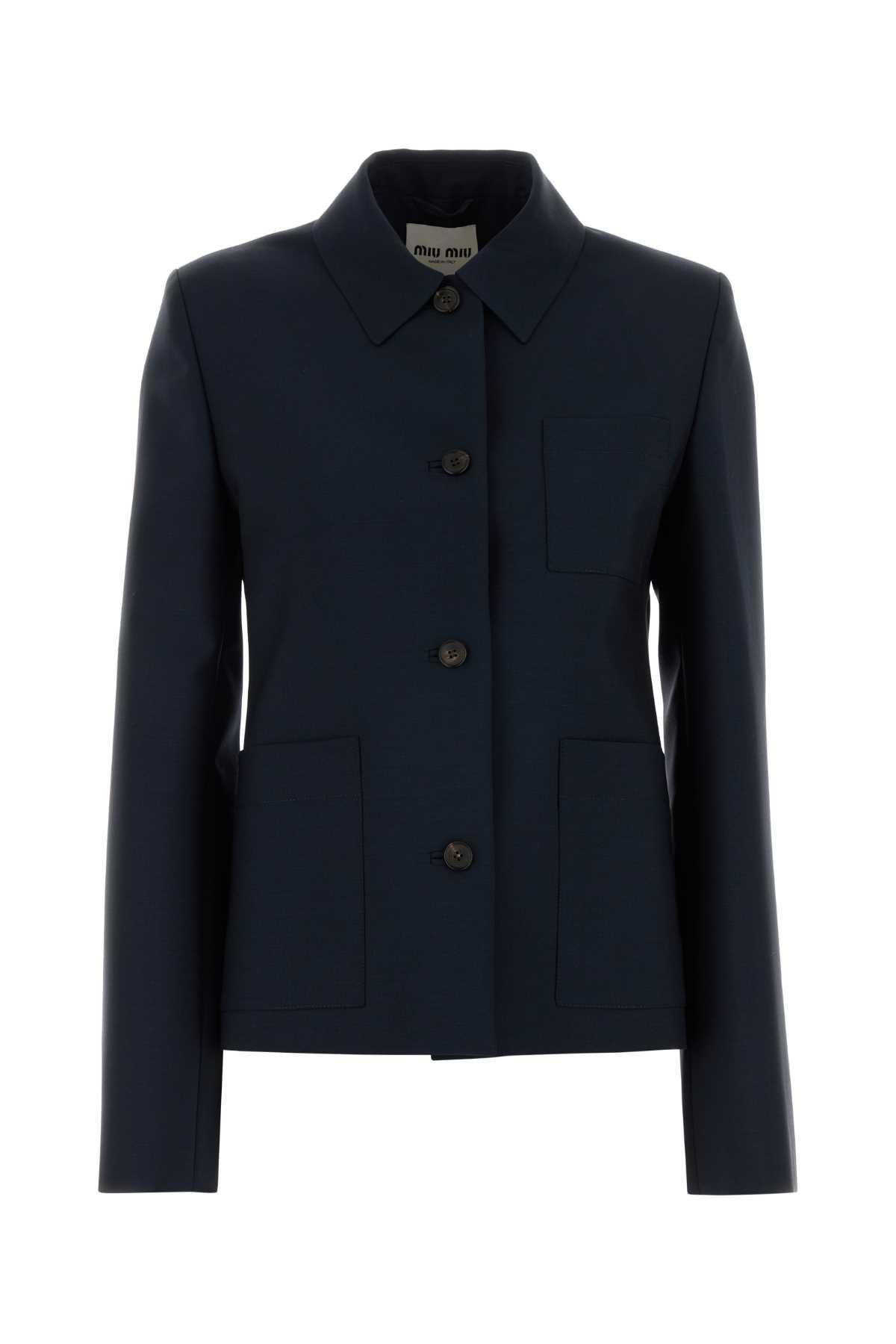 miu miu navy blue mohair blend blazer