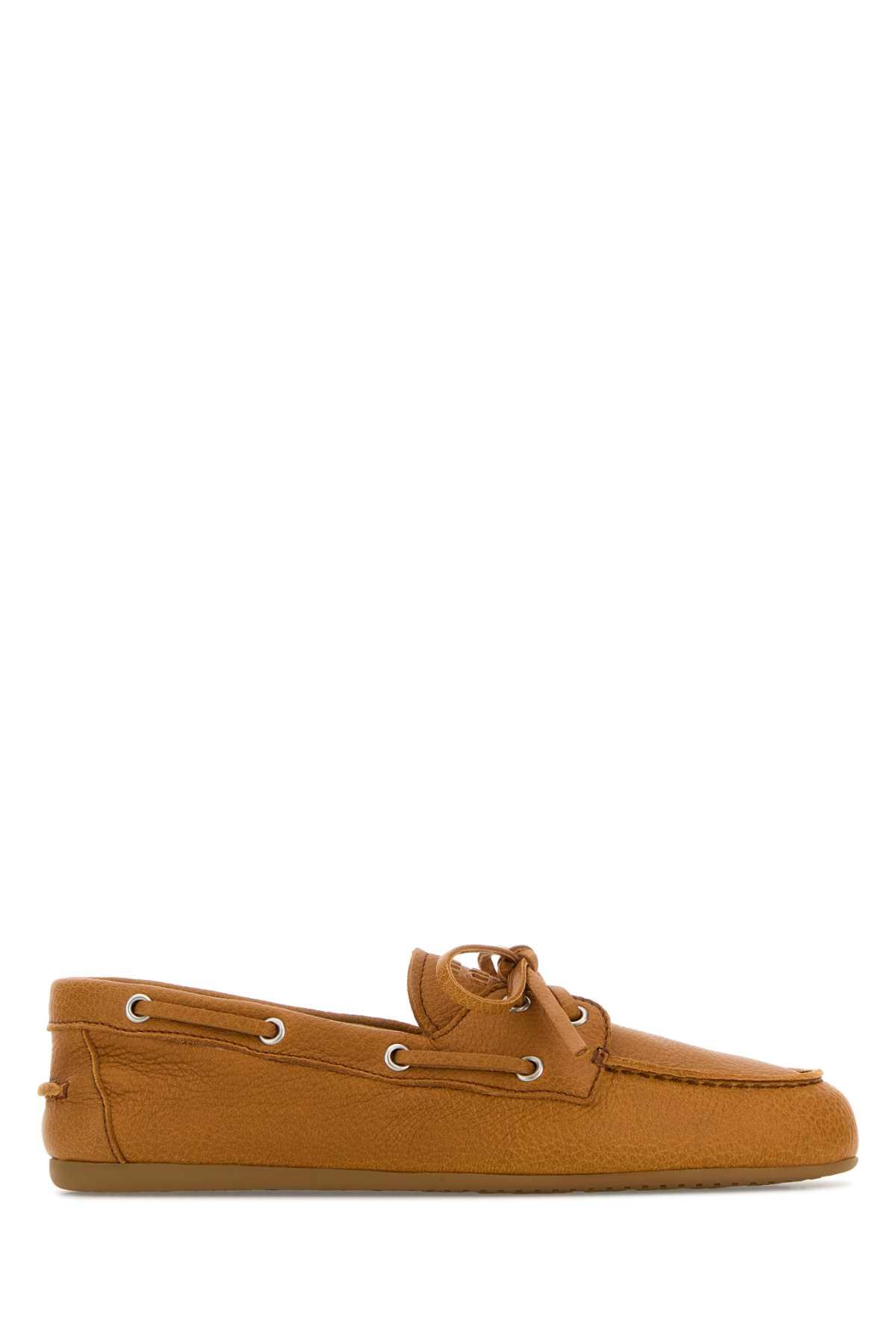 miu miu orange leather loafers