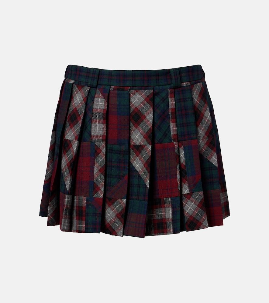 miu miu patchwork plaid virgin wool miniskirt