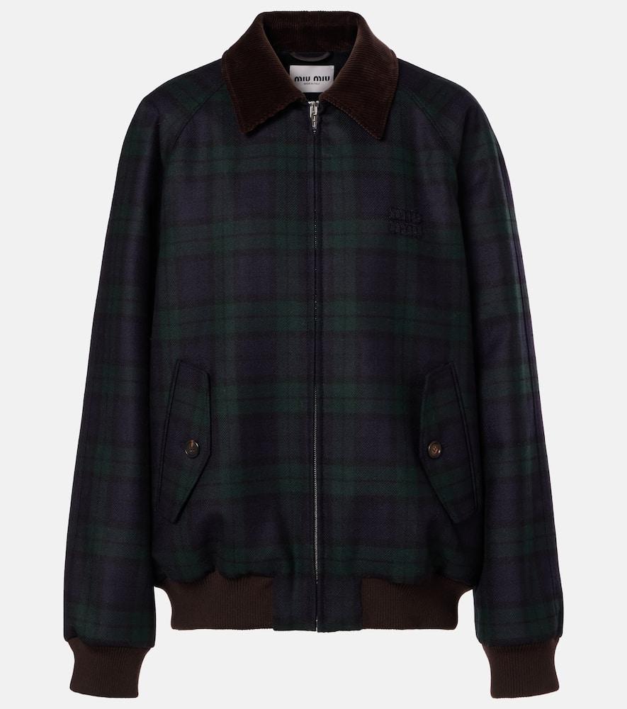 miu miu plaid virgin wool twill blouson jacket