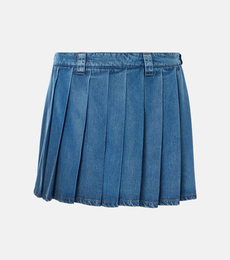 miu miu pleated denim miniskirt