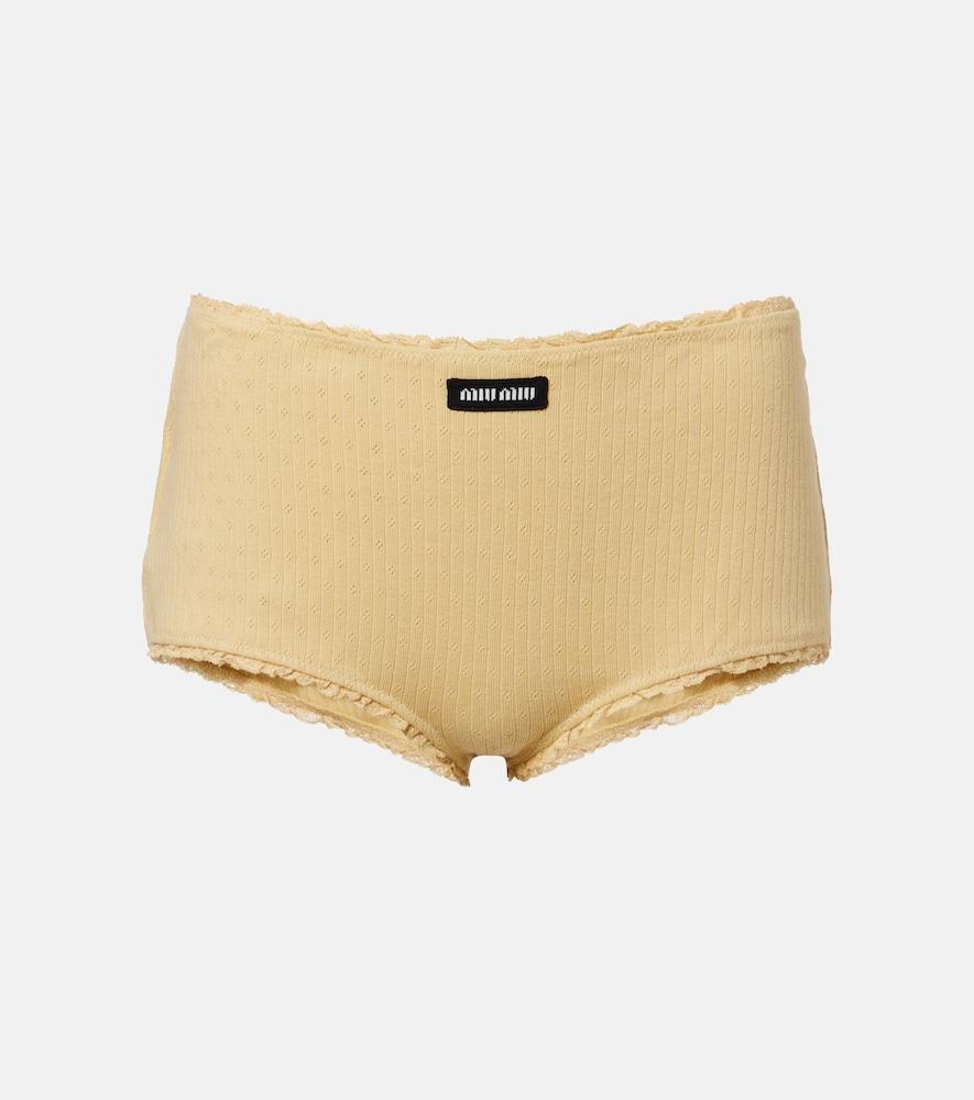 miu miu pointelle cotton micro shorts