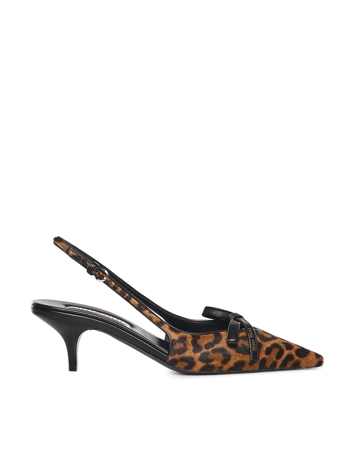 miu miu printed leather slingback pump with bow