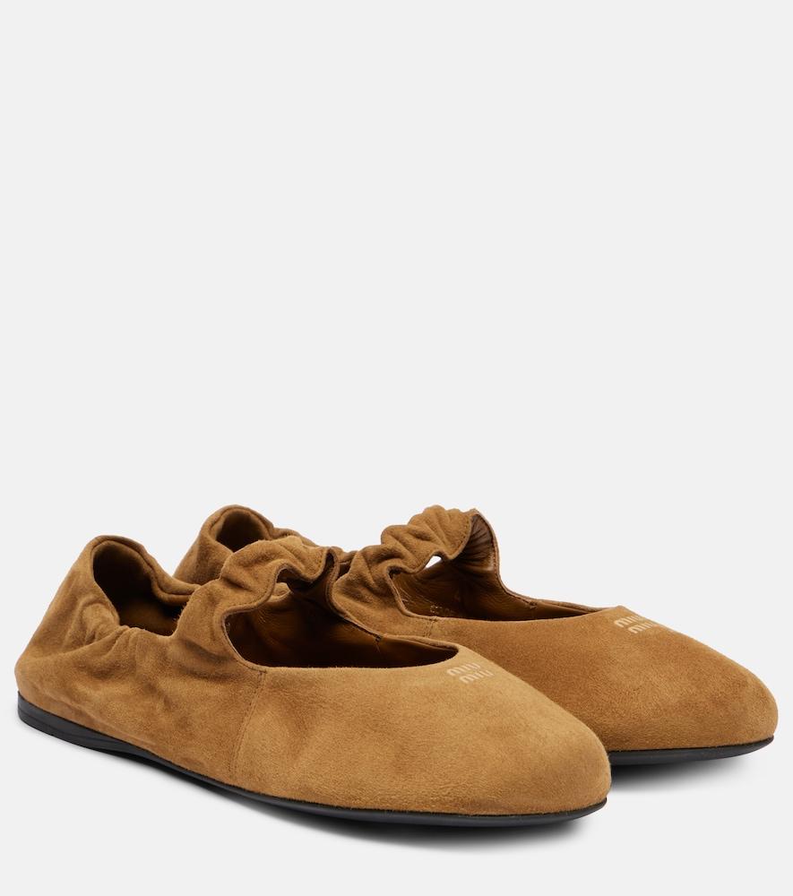 miu miu ruches suede mary jane flats