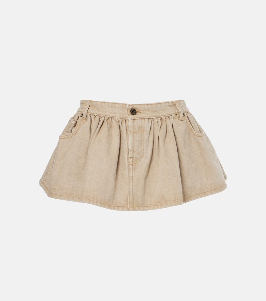 miu miu ruffled denim miniskirt