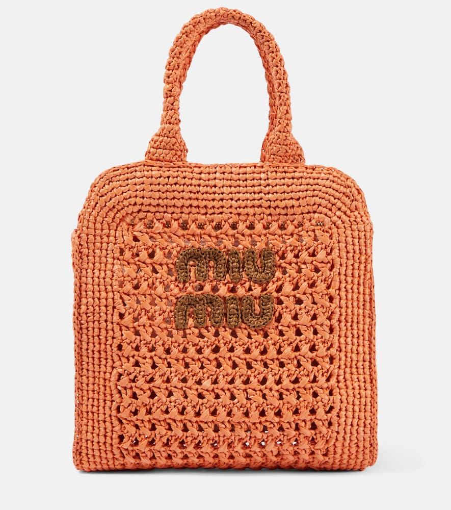 miu miu small raffia tote bag