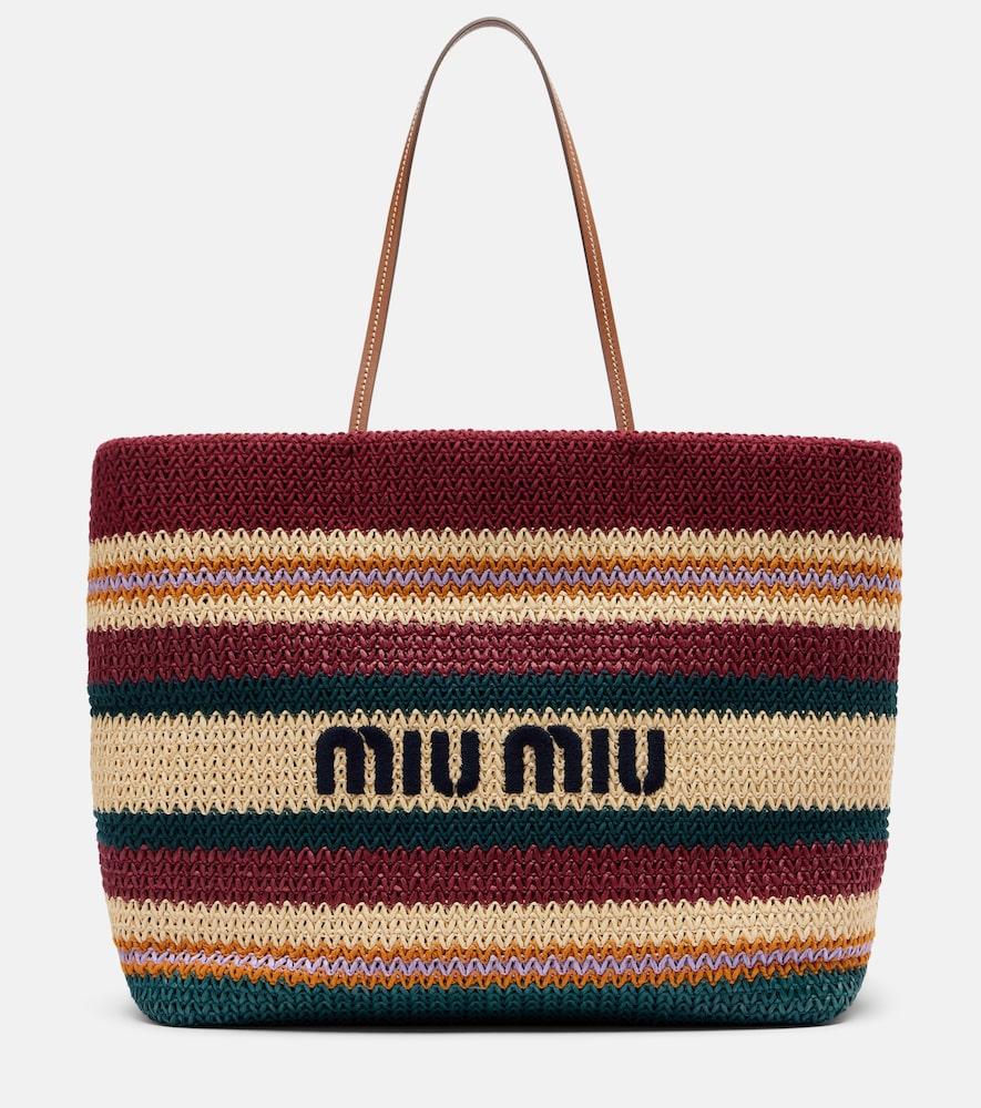 miu miu striped woven raffia