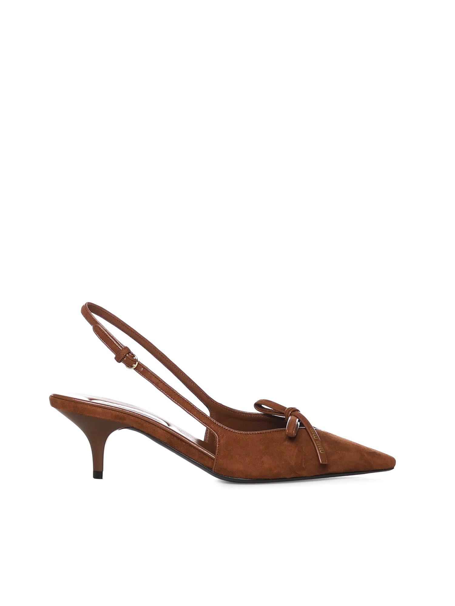 miu miu suede slingback pump with bow