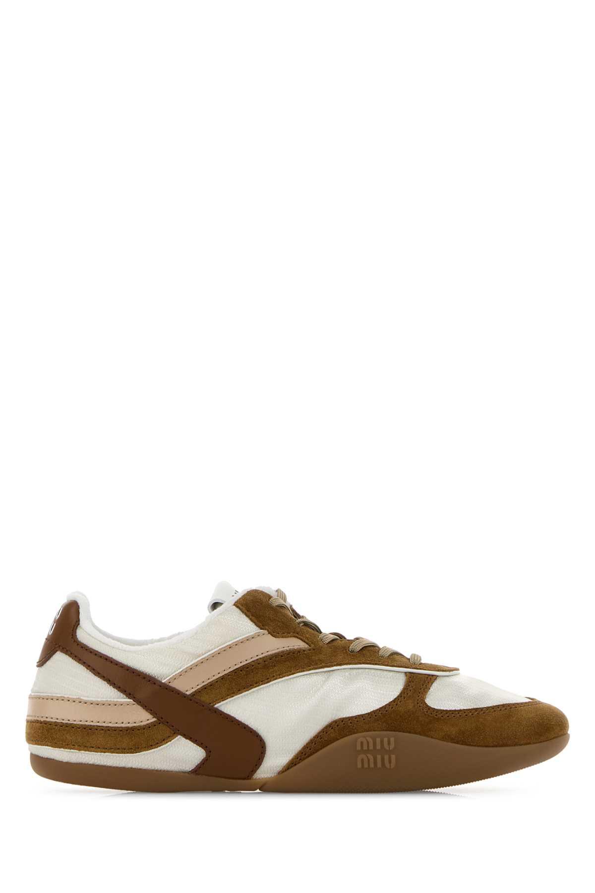 miu miu two-tone tech fabric and suede gymnasium sneakers