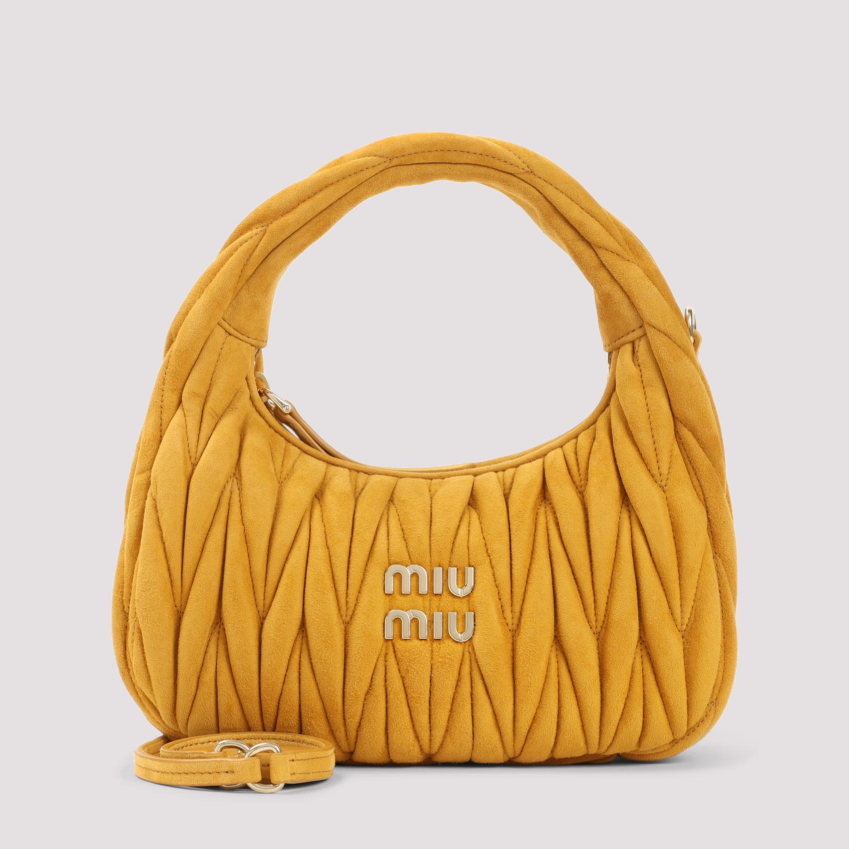 miu miu wander shoulder bag brown suede lamb leather - women