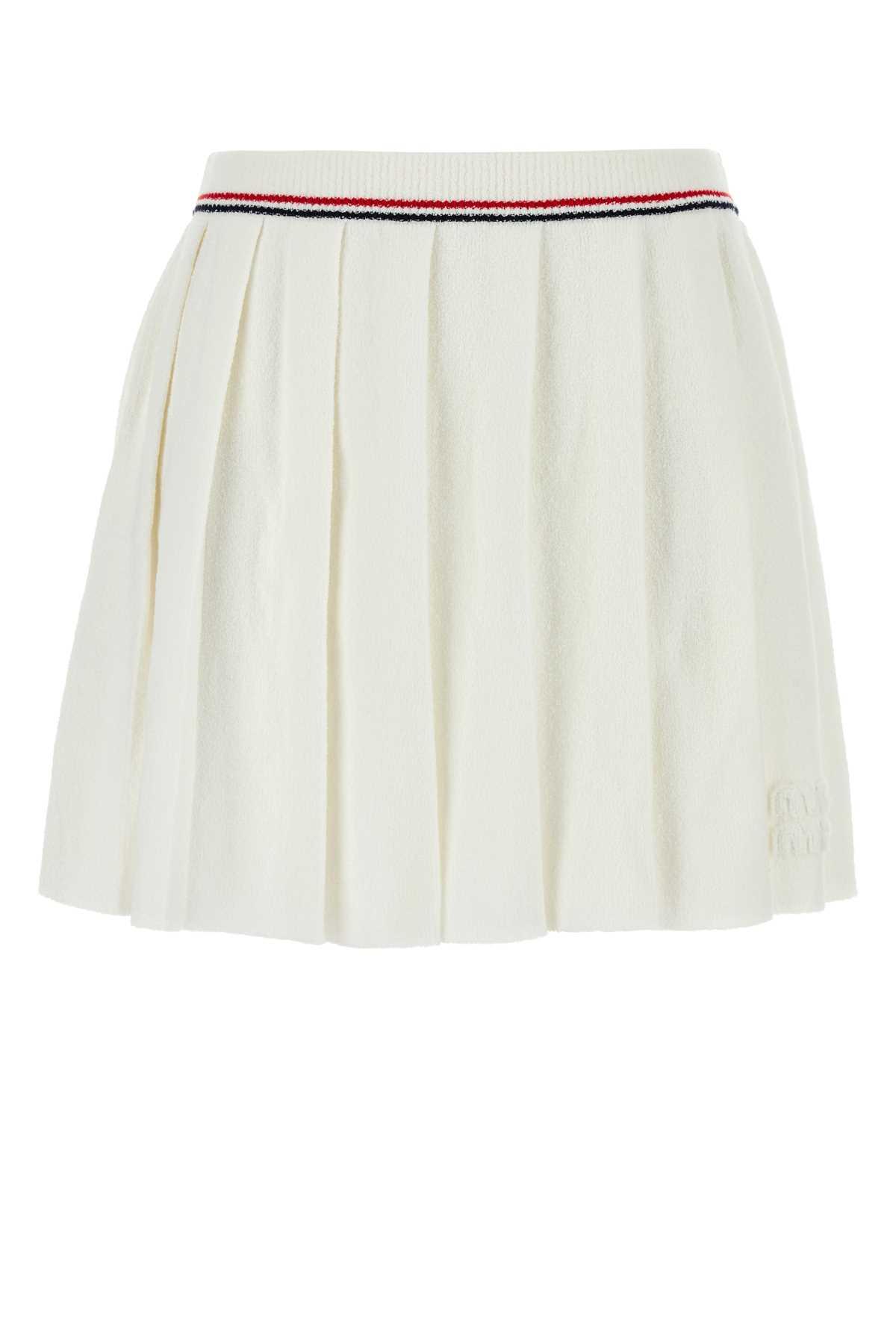 miu miu white stretch terry fabric skirt